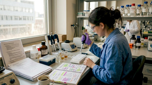Eine Labormitarbeiterin bereitet Peptidproben für die Analyse vor.
